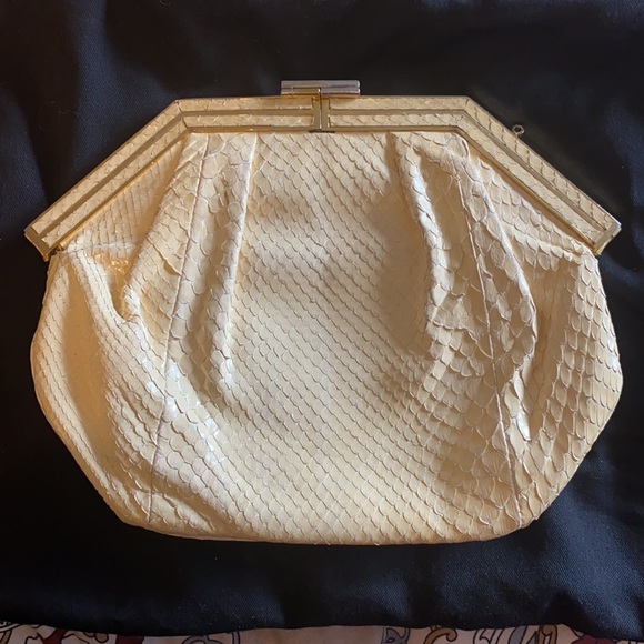 MANELLI FLORENCE Vintage snake skin clutch- pale yellow from ITALY - Picture 3 of 14